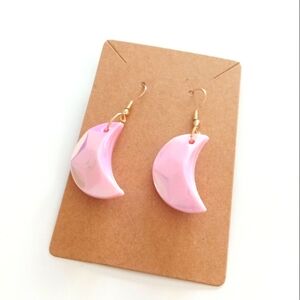 Pink Crescent Moon Earrings
